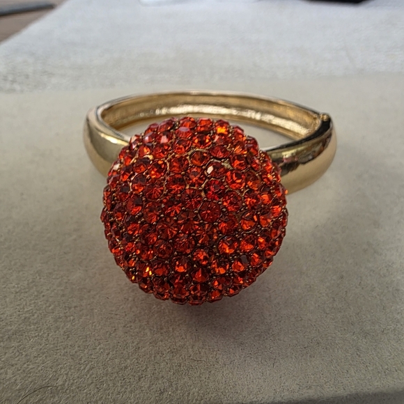 Vintage Statement Gold Red Cubic Zirconia Ball Clamper Hinge Bracelet - Picture 3 of 11